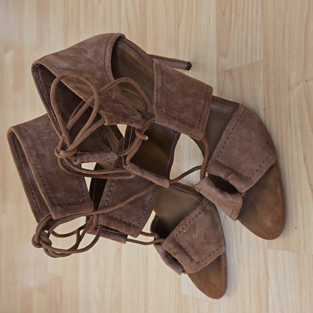 Zara Leather Brown Suede Strappy High Heel Open Toe Shoe Size 8